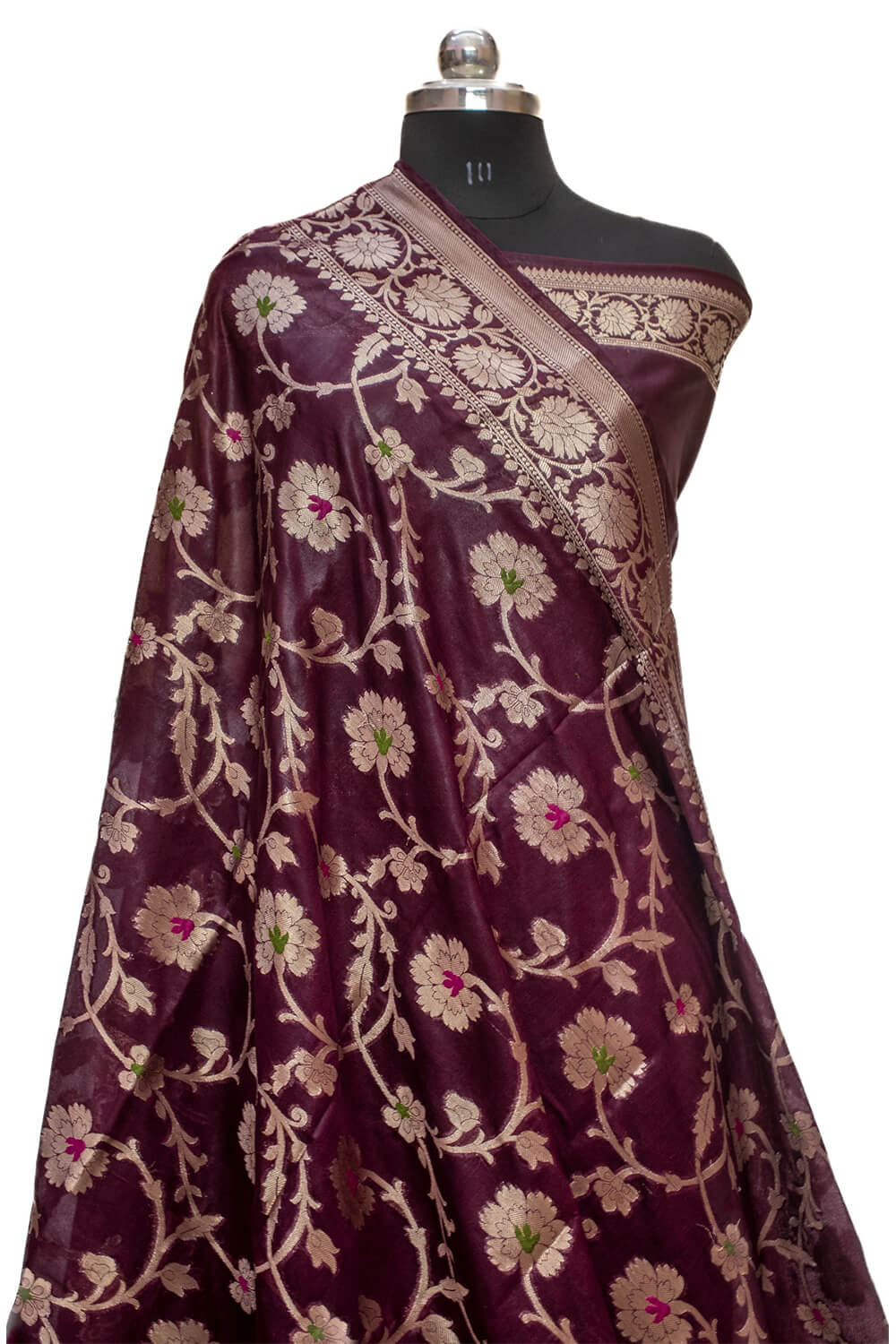 Maroon Golden Zari Georgette Silk Banarasi Saree