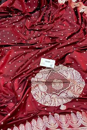 Maroon Golden Zari Katan Silk Banarasi Saree