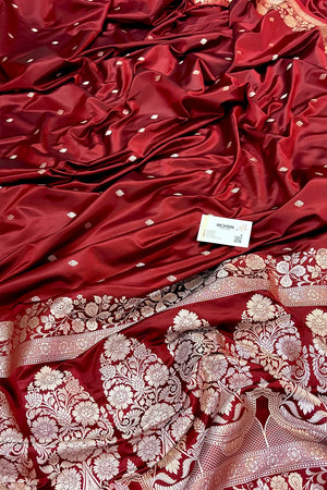 Maroon Golden Zari Katan Silk Banarasi Saree