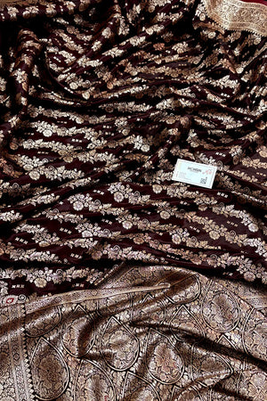 Maroon Golden Zari Katan Silk Banarasi Saree