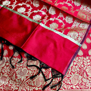 Maroon Gulkan Buti Satin Silk Banarasi Suit