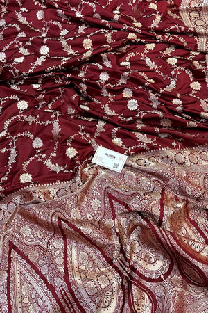 Maroon Makra Jaal Katan Silk Banarasi Saree