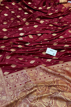 Maroon Queen Buti Katan Silk Banarasi Saree