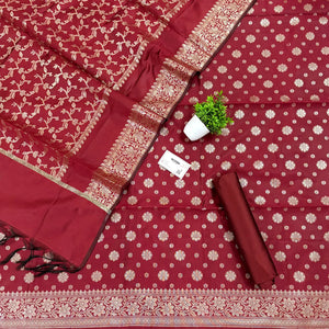 Maroon Shaktiman Buti Satin Silk Banarasi Suit