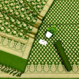 Mehendi Gumbad Buti Katan Silk Banarasi Suit