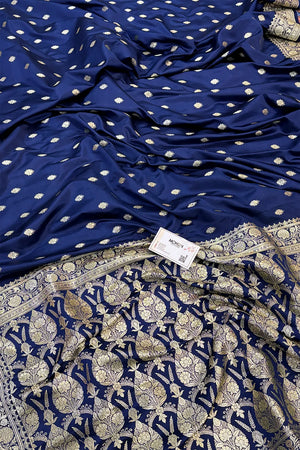 Navy Blue Flying Buti Katan Silk Banarasi Saree