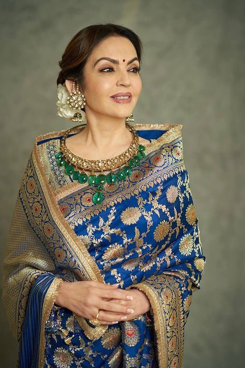 Nita Ambani Royal Blue Handloom Katan Silk Banarasi Saree