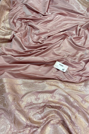Onion Golden Zari Katan Silk Banarasi Saree