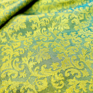 Parrot Green Tanchoi Satin Silk Banarasi Fabric