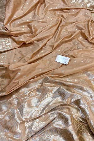 Peach Mahinki Buti Katan Silk Banarasi Saree