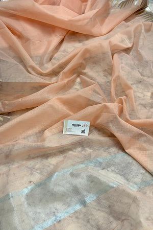 Peach Plain Moonga Check Silk Saree