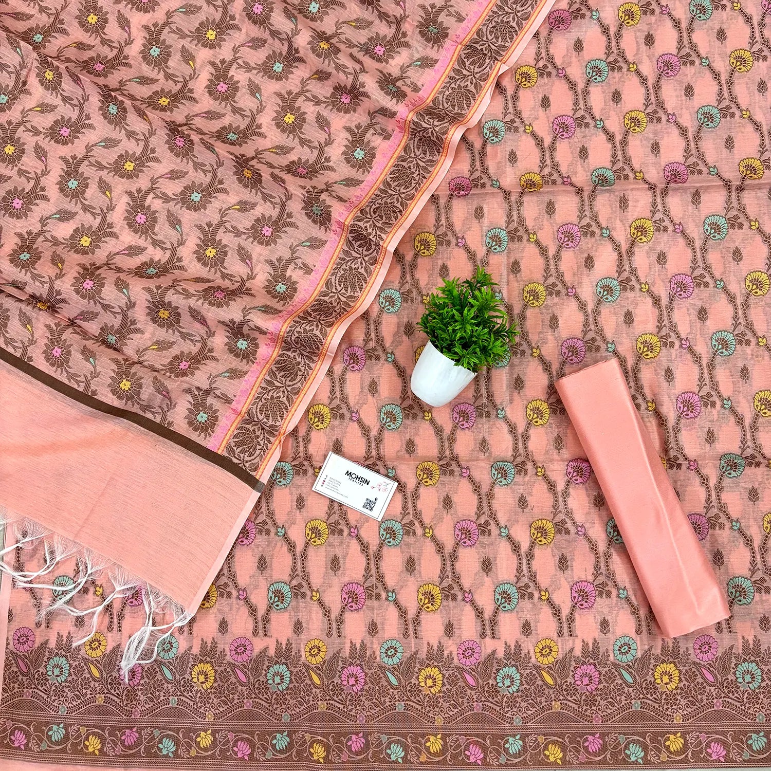 Peach Resham Zari Banarasi Silk Suit