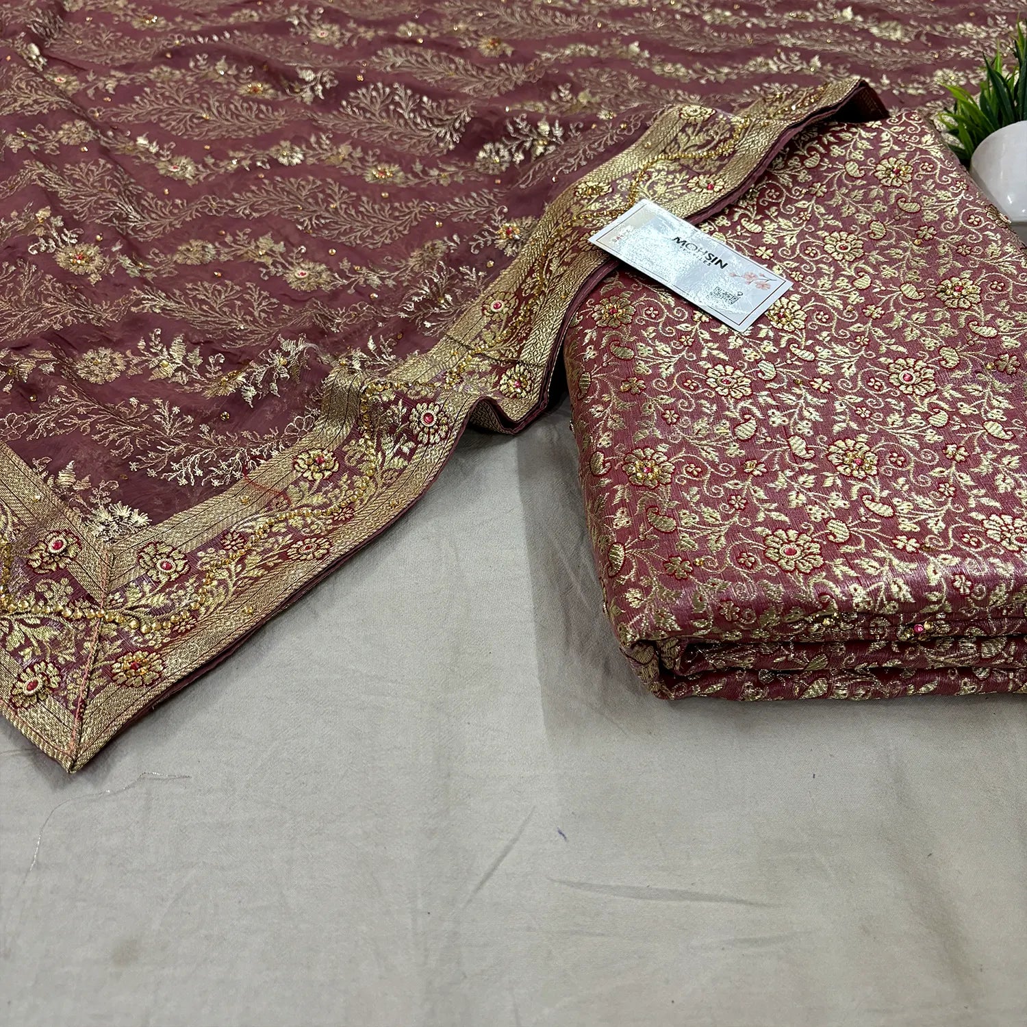 Peach Stone Work Kimkhab Silk Banarasi Gharara
