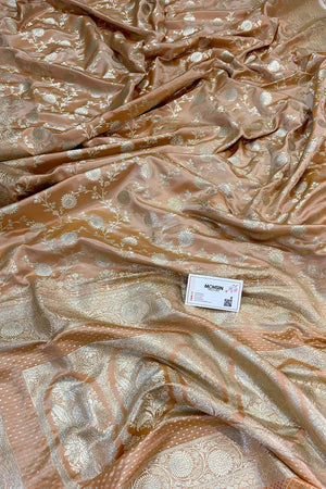 Peach Surajmukhi Jaal Katan Silk Banarasi Saree