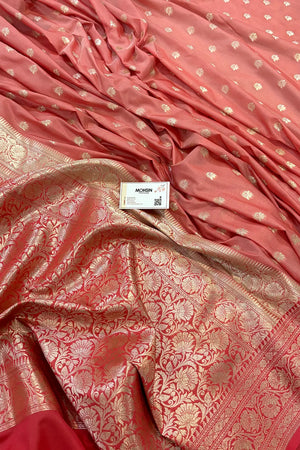 Peach and Dark Peach Ghonga Buti Katan Silk Banarasi Saree