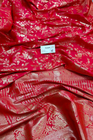 Pink Golden Zari Banarasi Silk Saree
