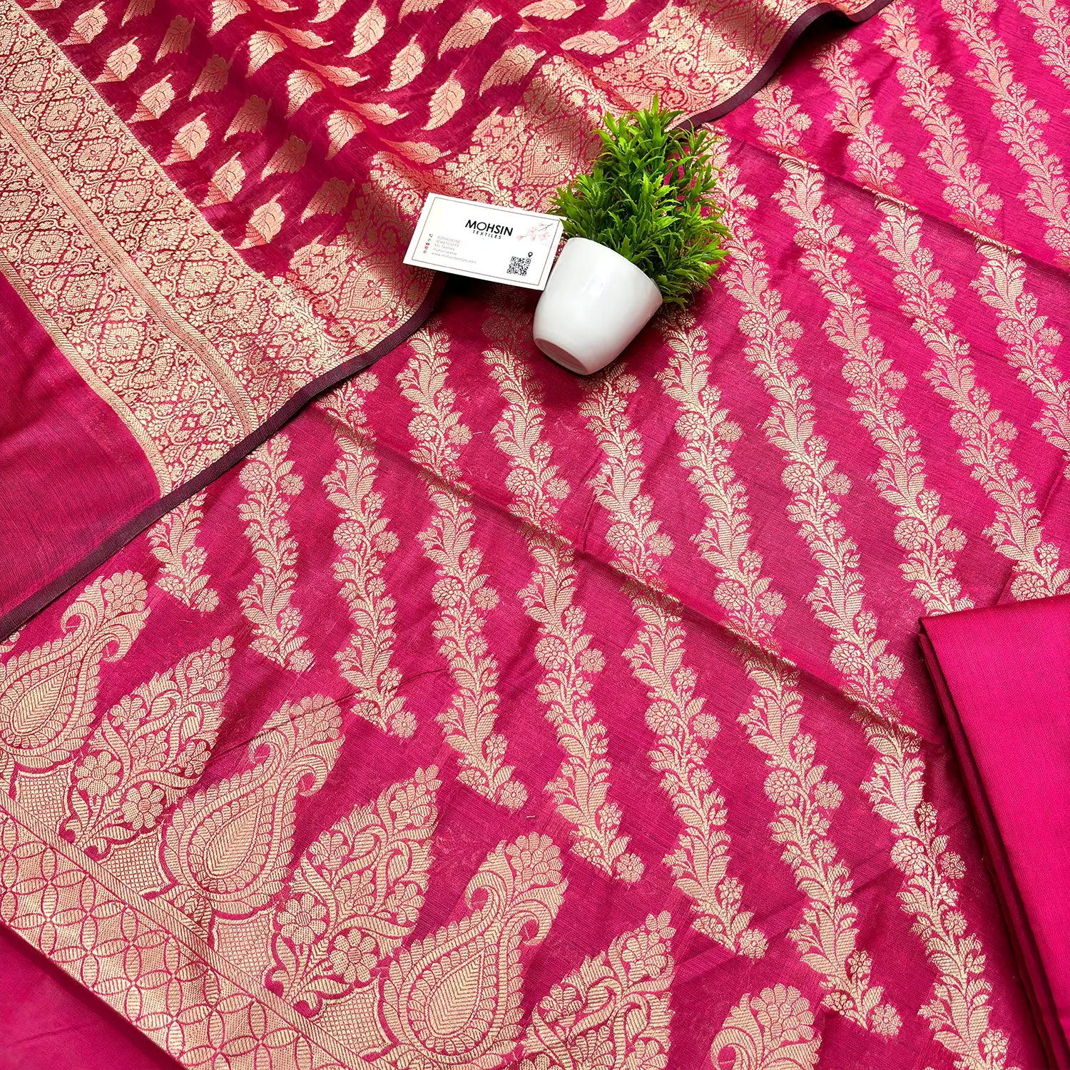 Pink Golden Zari Banarasi Silk Suit