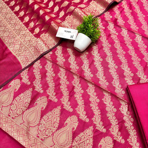 Pink Golden Zari Banarasi Silk Suit