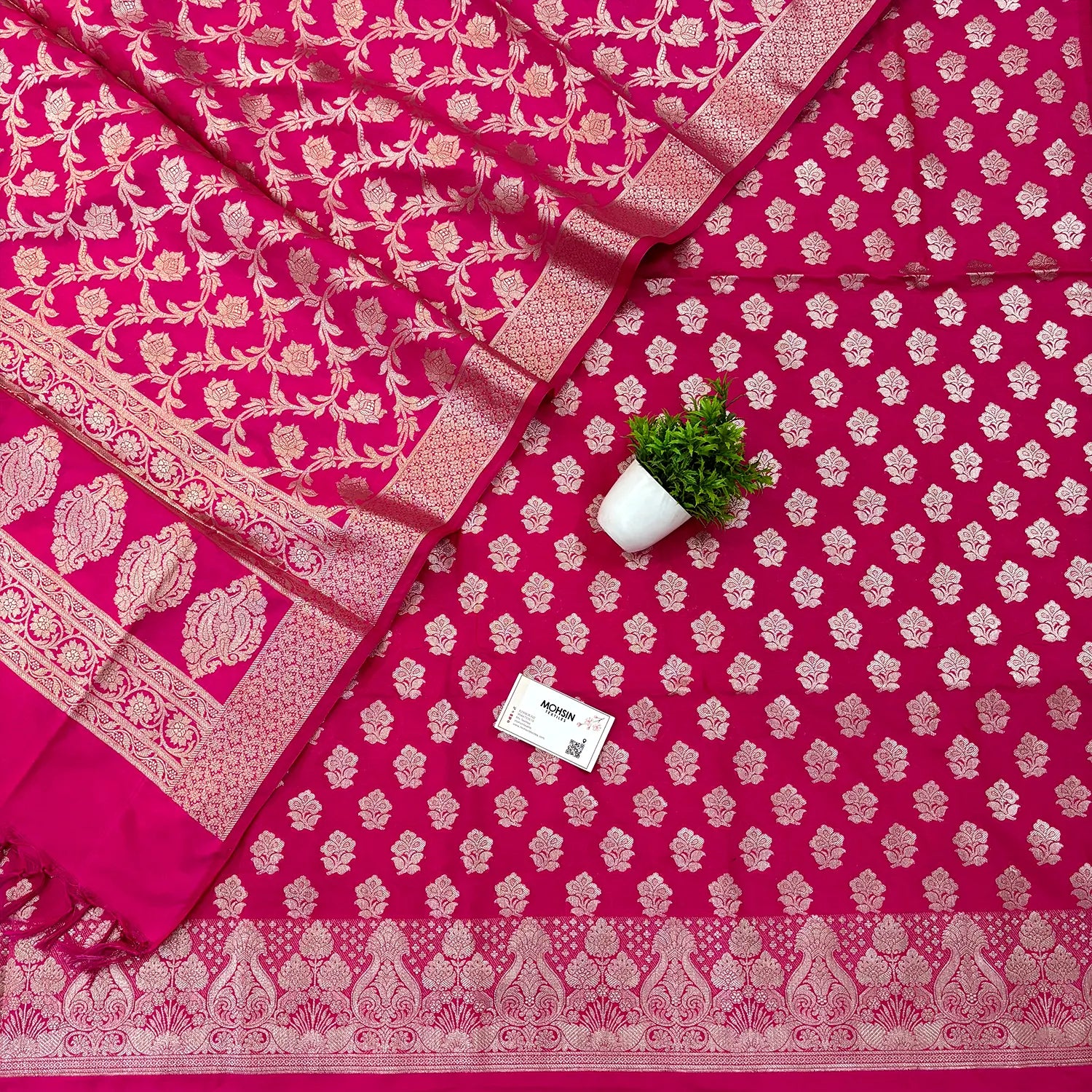 Pink Golden Zari Katan Silk Banarasi Suit