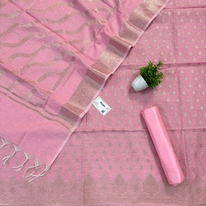 Pink Golden Zari Linen Silk Banarasi Suit