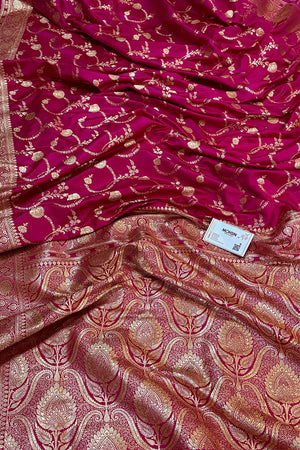 Pink Kanchan Bel Katan Silk Banarasi Saree
