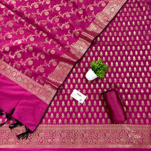 Pink Rocket Buti Satin Silk Banarasi Suit