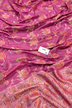 Pink Rosy Jaal Georgette Silk Banarasi Saree