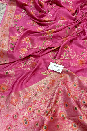 Pink Shakahari Jaal Georgette Silk Banarasi Saree