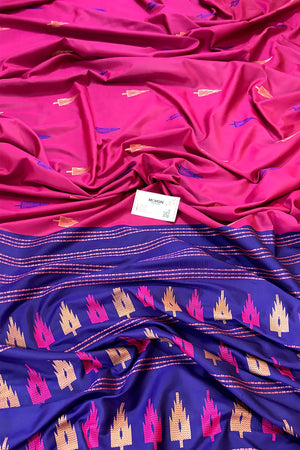 Pink and Blue Resham Zari Banarasi Silk Saree