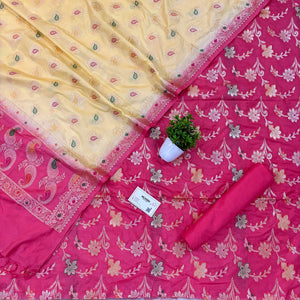 Pink and Cream Golden Zari Katan Silk Banarasi Saree