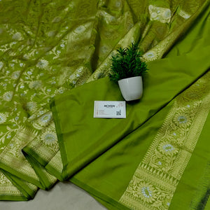 Pista Ganga Jamuna Crepe Silk Banarasi Saree
