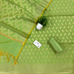 Pista Golden Zari Resham Silk Banarasi Suit