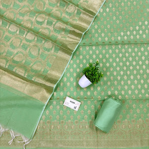 Pista Golden Zari Resham Silk Banarasi Suit