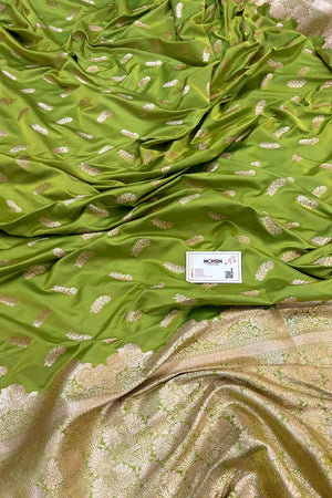 Pista Kanak Buti Katan Silk Banarasi Saree
