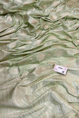 Pista Spider Jaal Katan Silk Banarasi Saree