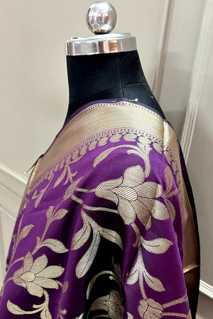 Purple Golden Zari Satin Silk Banarasi Dupatta