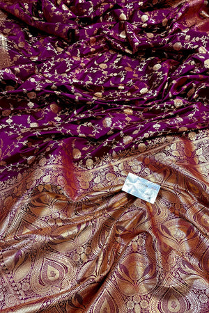 Purple Jangla Katan Silk Banarasi Saree