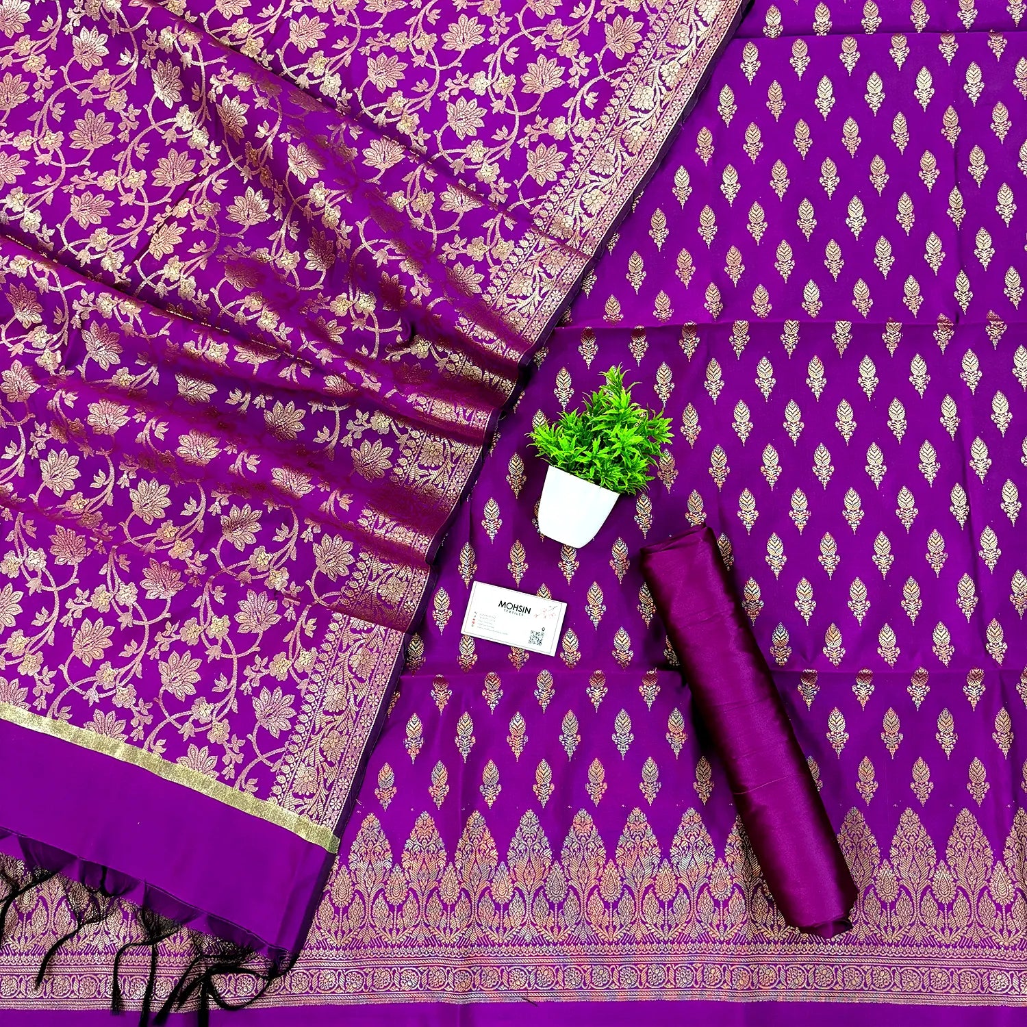 Purple Parvat Buti Satin Silk Banarasi Suit