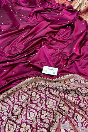 Purple Wine Golden Zari Katan Silk Banarasi Saree