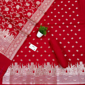 Red Ganga Ghat Katan Silk Banarasi Suit