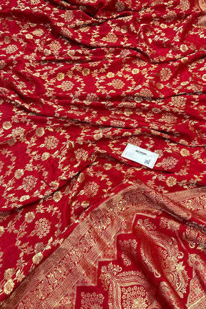 Red Golden Zari Georgette Silk Banarasi Saree