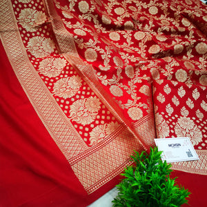 Red Golden Zari Katan Silk Banarasi Suit