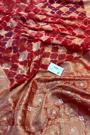 Red Golden Zari Organza Silk Banarasi Saree