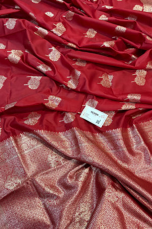 Red Golden Zari Silky Banarasi Saree