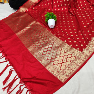 Red Handloom Pure Katan Silk Banarasi Dupatta