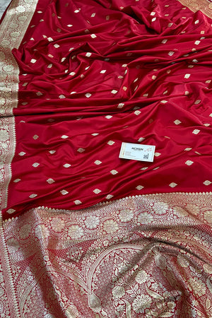 Red Mario Patti Katan Silk Banarasi Saree