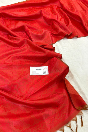 Red Resham Zari Silk Banarasi Stole