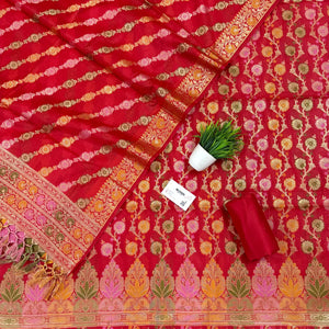 Red Sindhuri Phool Resham Silk Banarasi Suit