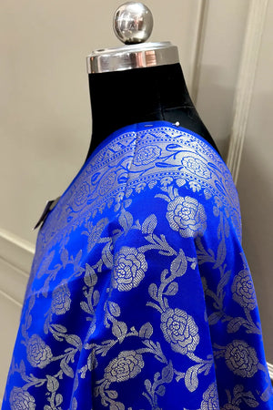 Royal Blue Golden Zari Satin Silk Banarasi Dupatta