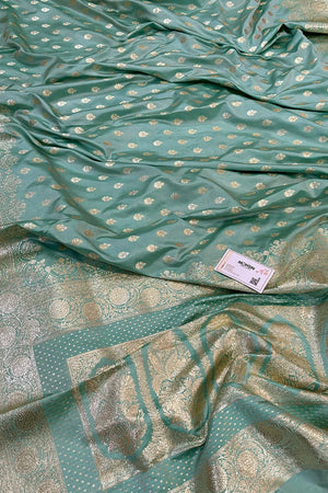 Sea Green Golden Zari Katan Silk Banarasi Saree
